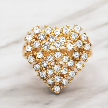 Vintage 1980s Austrian Crystal Heart Ring - 18kt Gold Electroplated jewelry image 1