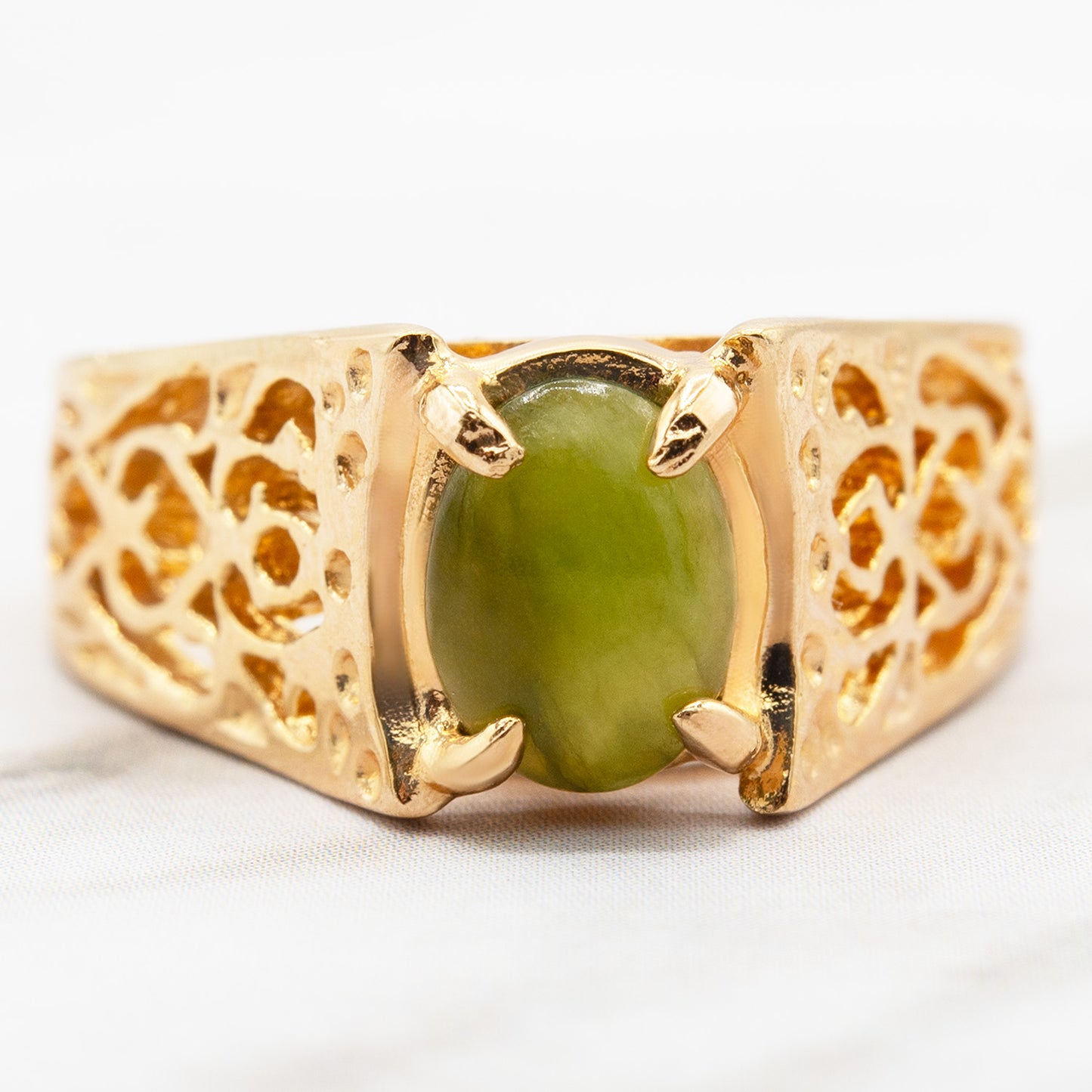 Genuine Opal or Jade Vintage Cocktail Ring Antique Opals 18k Gold Made in the USA