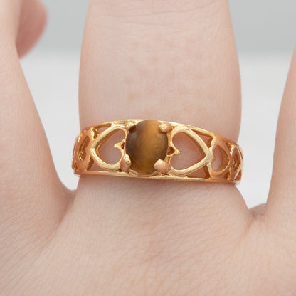 Vintage Ring Retro Design Ring 18k Gold Electroplated Antique Jewelry for Women Heart Cutout Band Gold