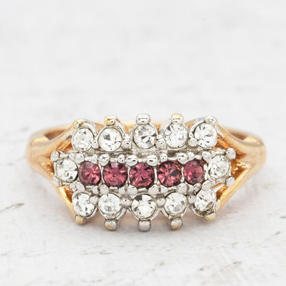 Vintage Austrian Crystal Cocktail Ring - Amethyst & Clear Crystals - 18k Gold Electroplated jewelry image 1