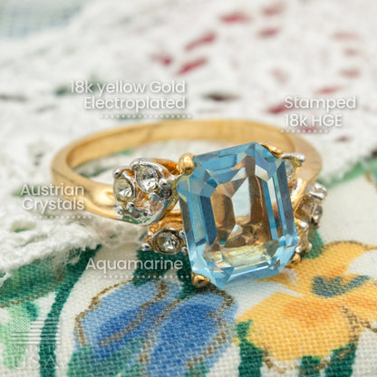 Austrian Crystal Vintage Ring Antique 18k Gold Electroplated Birthstone Women's Jewelry Antique