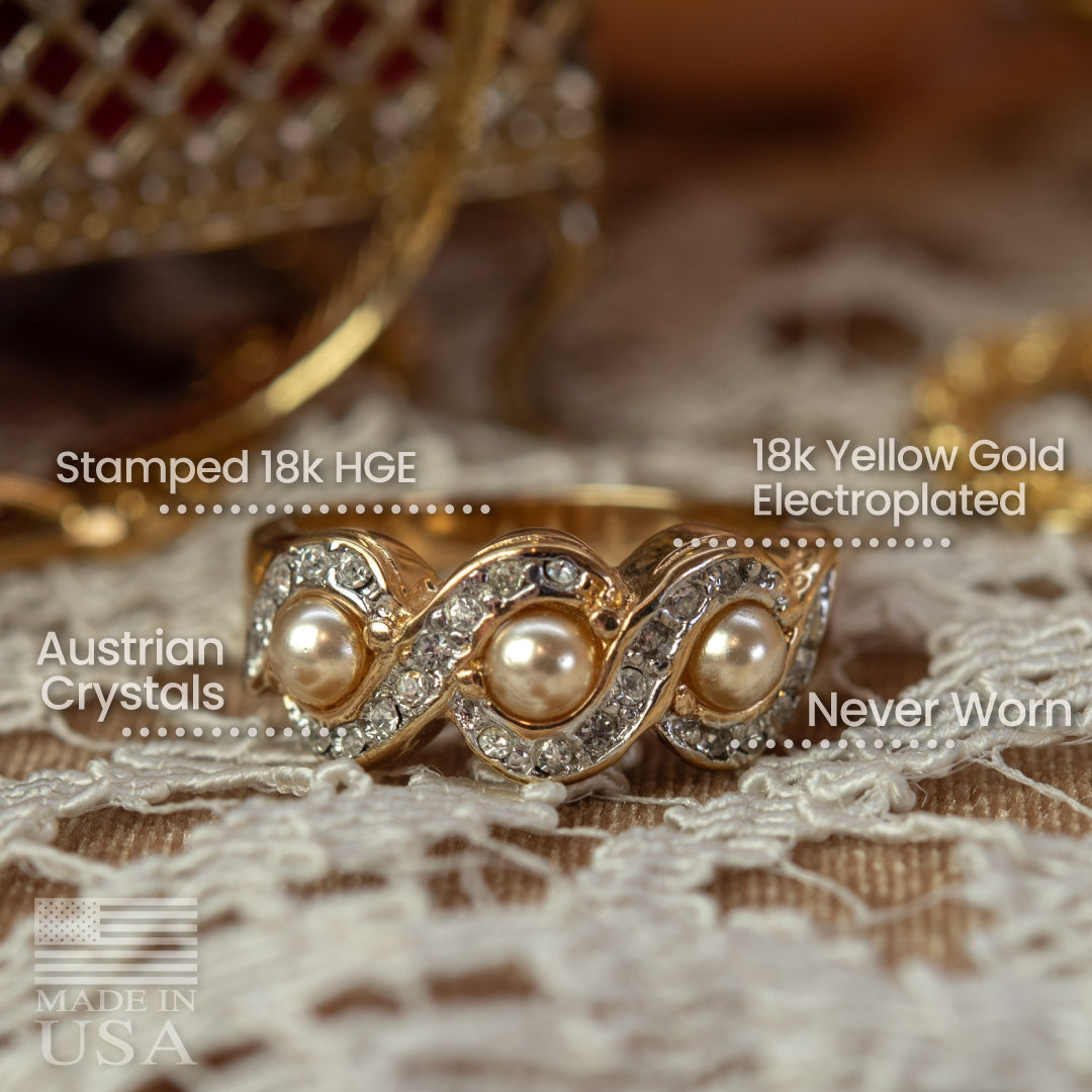 Women's Vintage Ring Pearl or Multi Color Emerald, Sapphire, Ruby Crystal Cocktail Band Ring