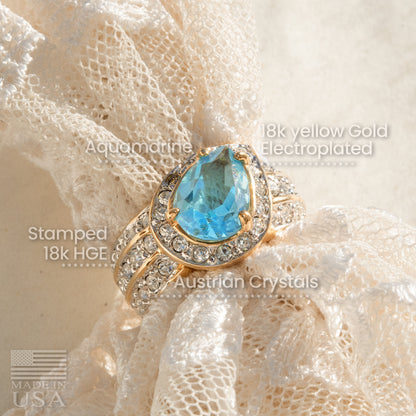 Vintage Ring 1980s Ring Austrian Crystals 18k Gold Electroplated Womens Statement Birtstone Ring