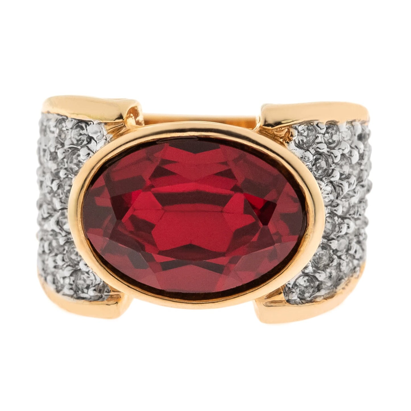 Vintage Ruby Crystal Cocktail Ring - 18k Yellow Gold Electroplated with Austrian Crystals jewelry image 1