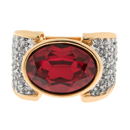 Vintage Ruby Crystal Cocktail Ring - 18k Yellow Gold Electroplated with Austrian Crystals jewelry image 1
