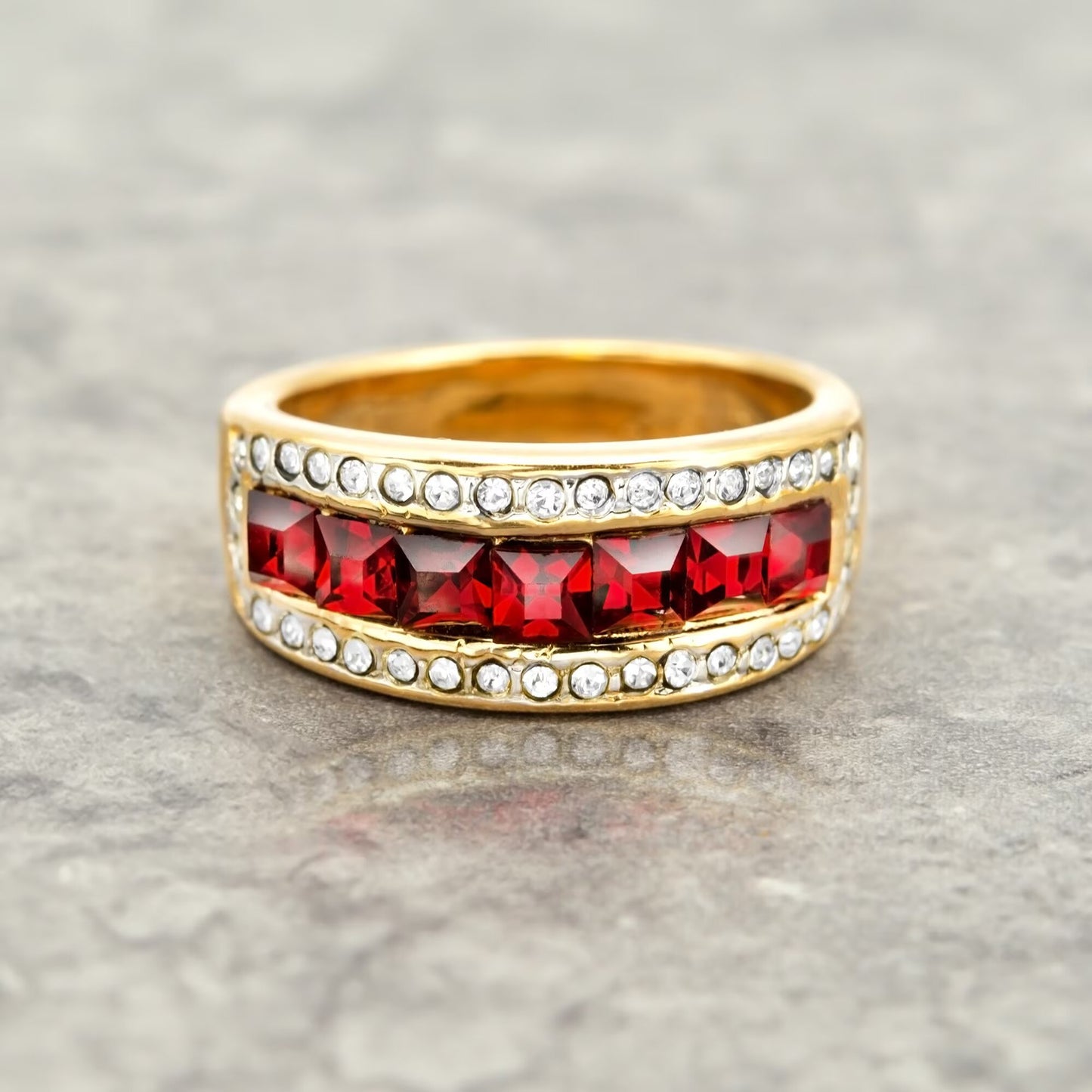 Vintage Ring 1970s Womens Rings Vintage Band Ring Emerald or Ruby Austrian Crystals 18k Gold Womens Antique Ring May Birthstone