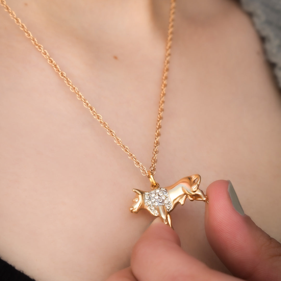 Vintage Gold Electroplated Zodiac Pendant Necklace with Austrian Crystals jewelry image 1
