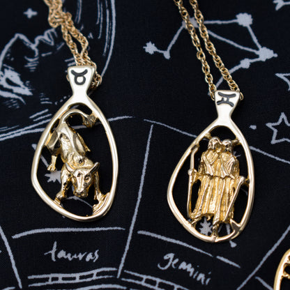 Vintage Gold Astrology Zodiac Pendant Necklace