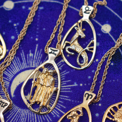 Vintage Gold Astrology Zodiac Pendant Necklace