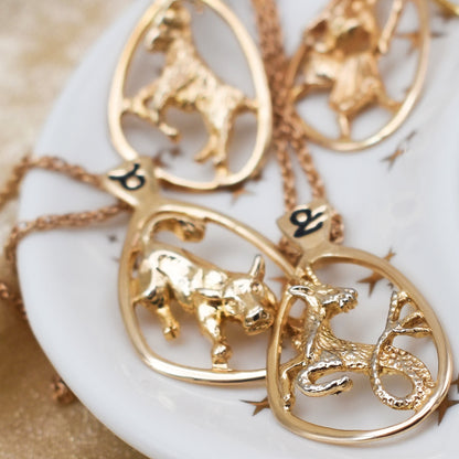 Vintage Gold Astrology Zodiac Pendant Necklace