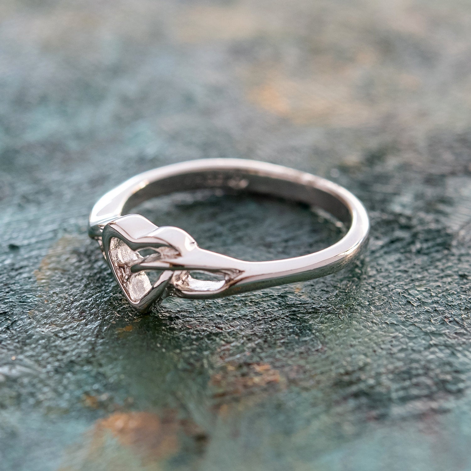 Vintage 1980s Heart 18kt White Gold Electroplated Ring Made in USA
