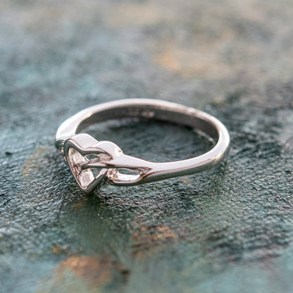 Vintage 1980s Heart 18kt White Gold Electroplated Ring Made in USA
