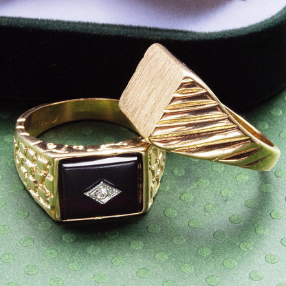Vintage Ring 1980s Mens Onyx and Austrian Crystal 18kt Gold Plated Antique Ring #R6001 - Limited Stock - Never Worn
