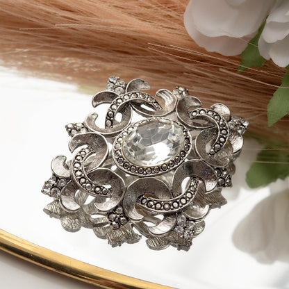 Vintage Oscar de la Renta Brooch White Gold Pin Luxury Designer Jewelry Austrian Crystals Womans Antique Estate Jewelry
