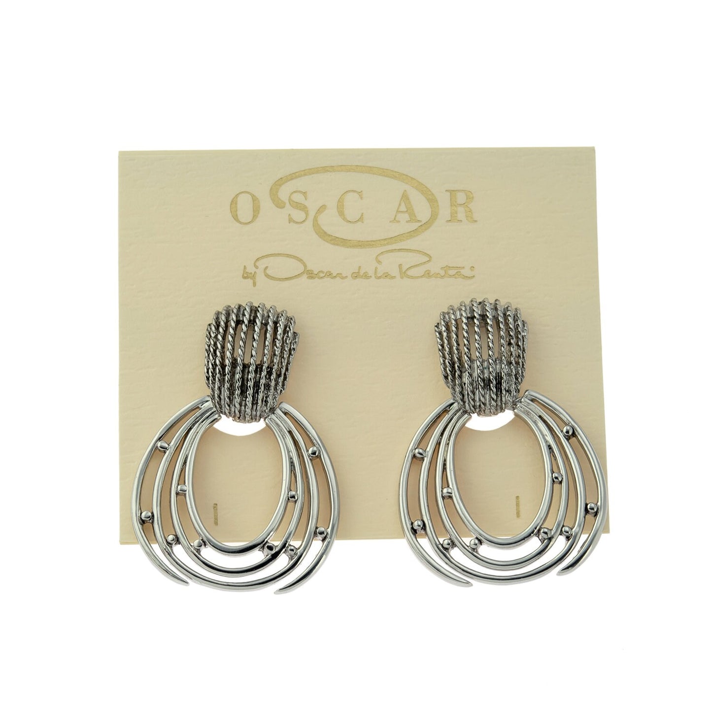 Vintage Oscar de la Renta Signed Silver Tone Dangle Earrings