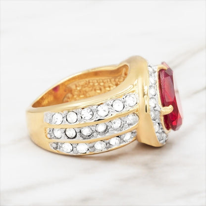 Vintage Ring 1980s Ring Austrian Crystals 18k Gold Electroplated Womens Statement Birtstone Ring