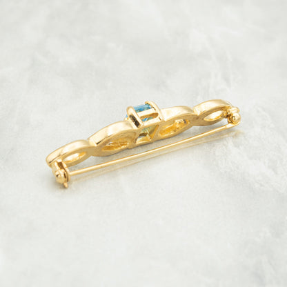 Vintage Brooch Pin Aquamarine 18kt Gold Electroplated Antique Womans Jewelry March Birtstone Jewelry