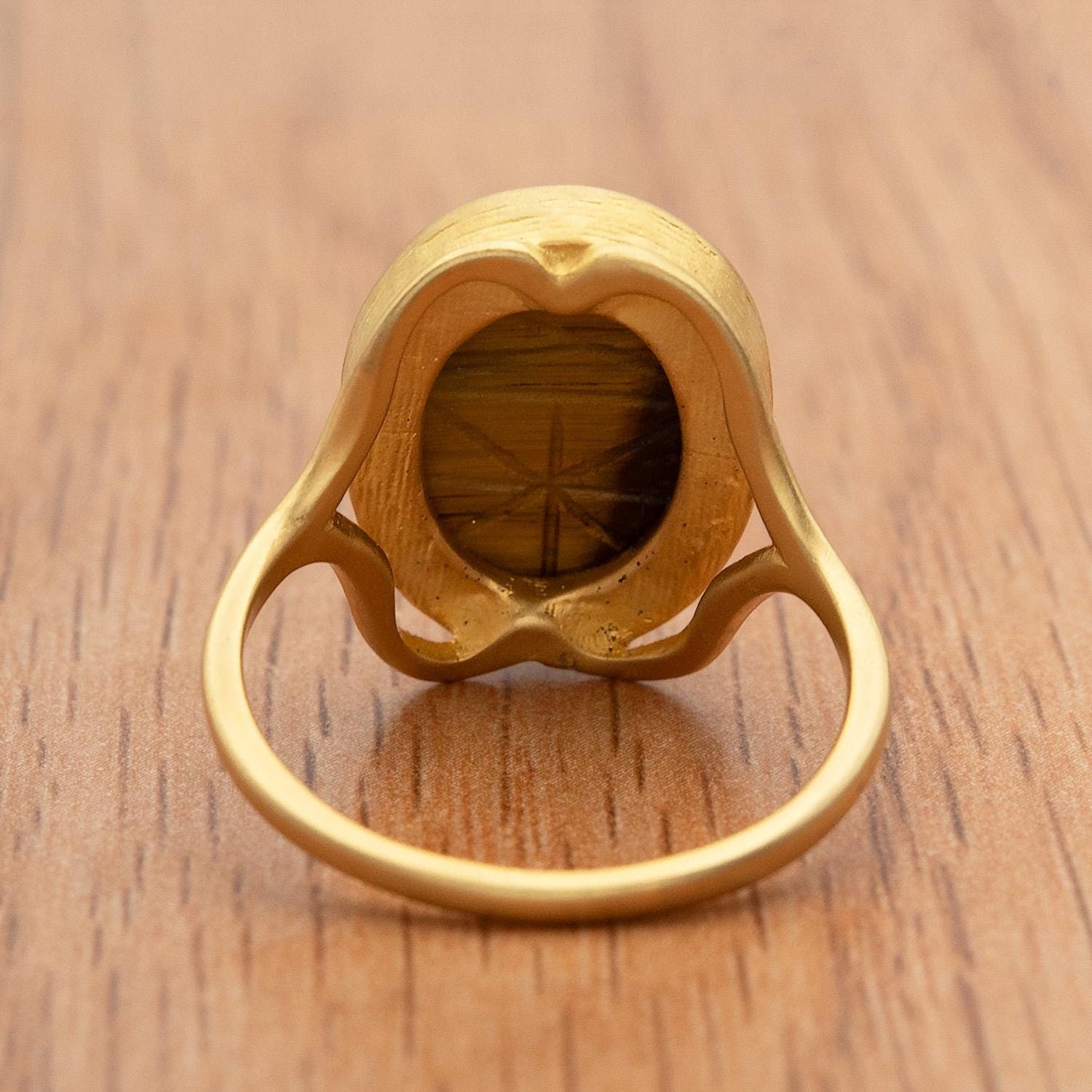 Vintage 1970s Scarab Beetle Genuine Tiger Eye Stone Yellow Gold Electroplated Ring Made in USA Women's Gold Ring