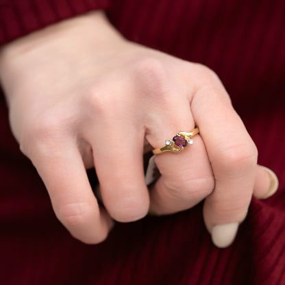 Vintage Ring Amethyst and Clear Crystals 18k Yellow Gold Electroplated February Birthstone Made in USA #R1036