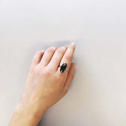Vintage Genuine Onyx 18k Gold Plated Cocktail Ring Made in USA #R2998