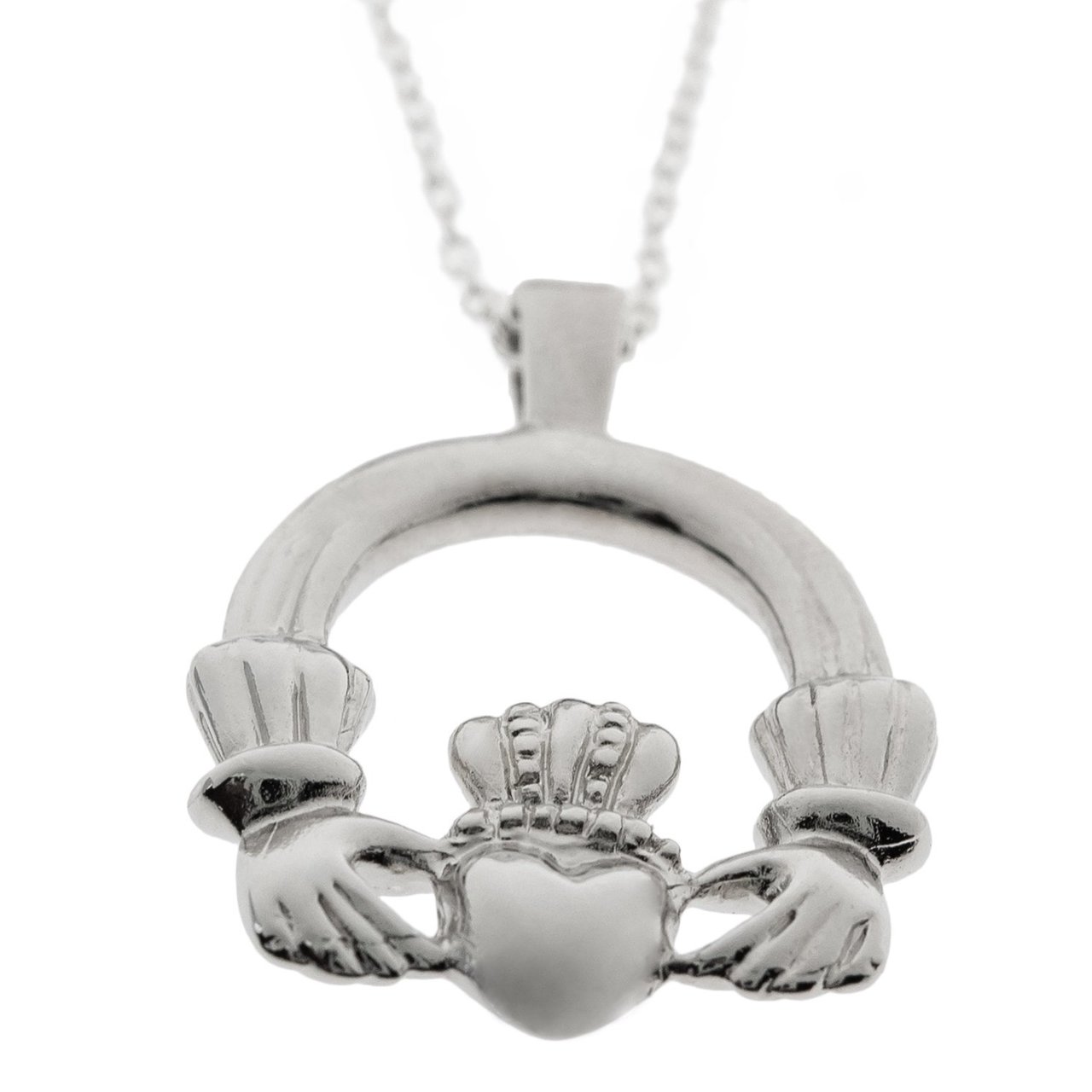 Vintage Claddagh Necklace 18k White Gold Electroplated Made in the USA
