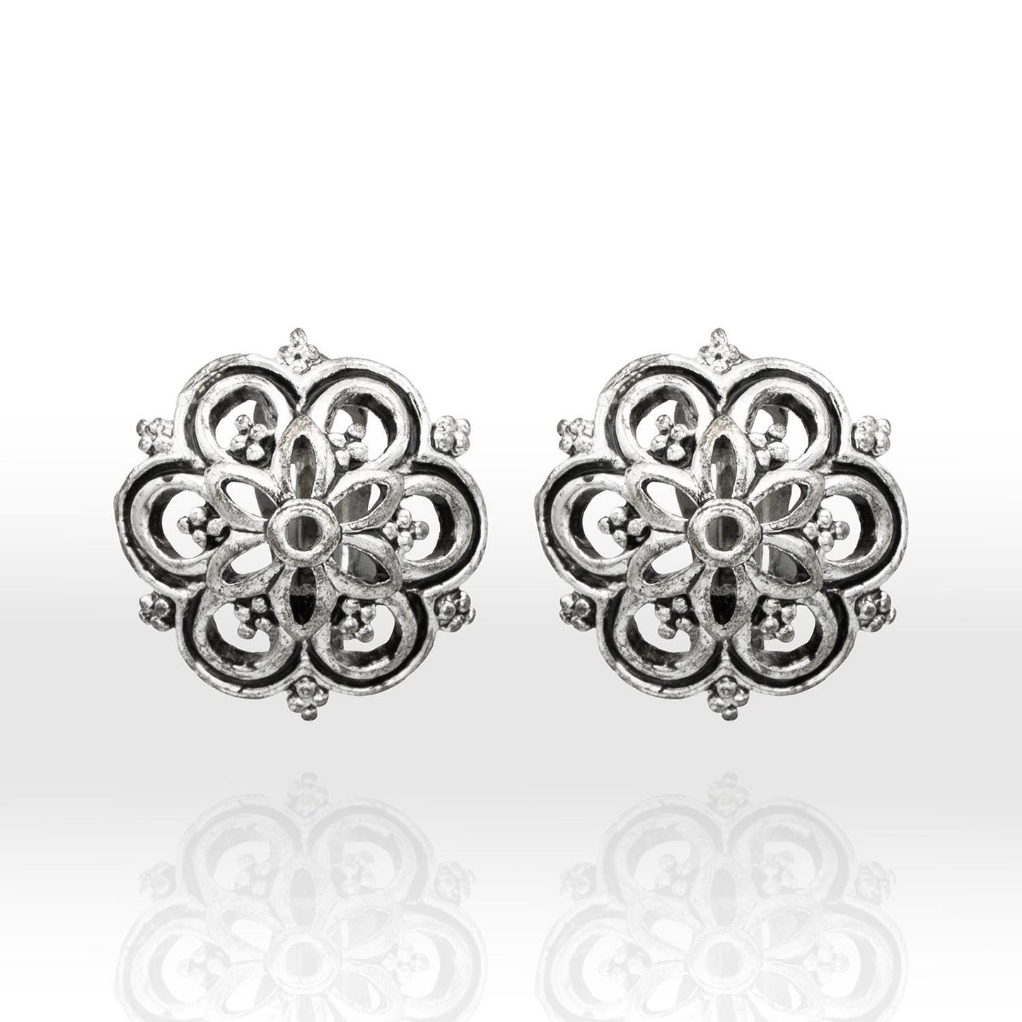 Vintage Oscar de la Renta Clip Earrings Antique White Gold Dome Designer With Logo