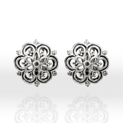 Vintage Oscar de la Renta Clip Earrings Antique White Gold Dome Designer With Logo