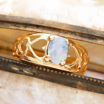 Vintage Ring Retro Design Ring 18k Gold Electroplated Antique Jewelry for Women Heart Cutout Band Gold