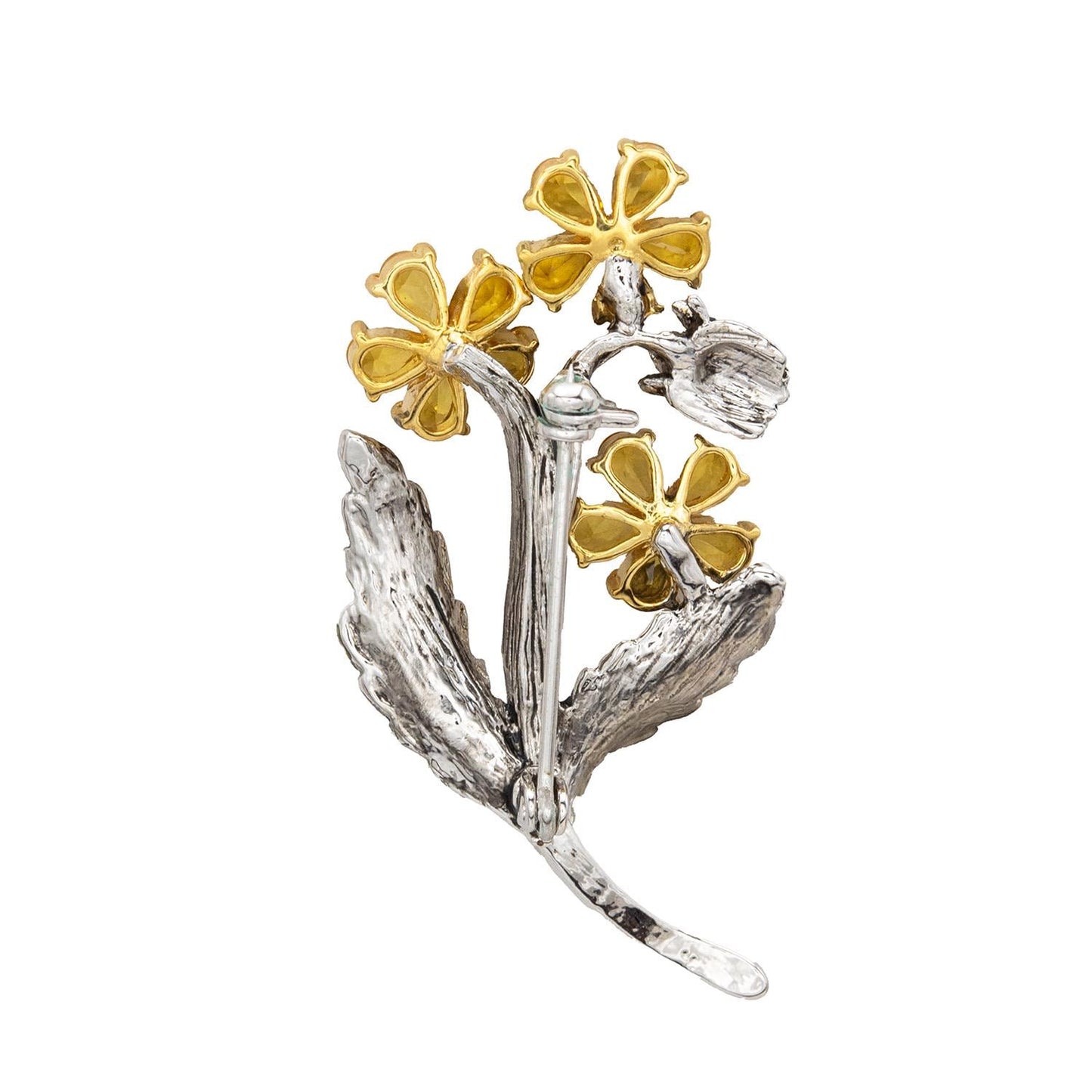 Vintage Womens Oscar de la Renta Crystal Flower Brooch Pin White Gold Plated Designer Lapel Pin Only One Available