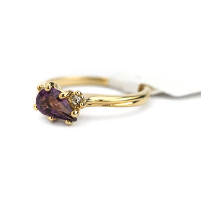 Vintage Amethyst and Clear Austrian Crystals 18k Yellow Gold Electroplated Ring Made in USA