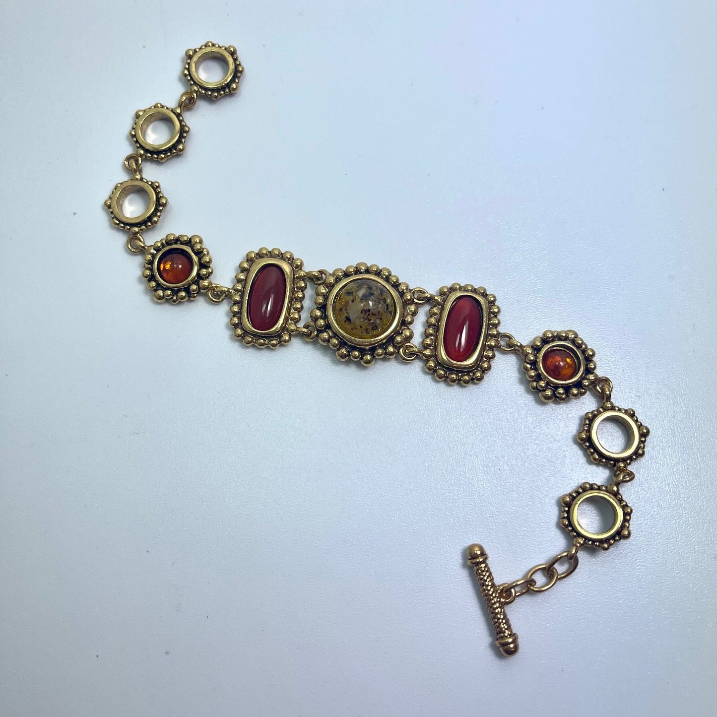 Women's Vintage Oscar De La Renta 8" Antique Gold Plated Bracelet with Carnelian Stones #OSB-535- Limited Stock - Never Worn