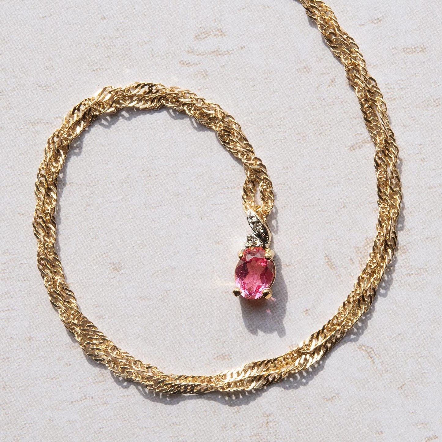 Vintage Pink Tourmaline Cubic Zirconia Necklace Made in the USA Women's October Birthstone Birthday Gift for Girls Gold Pendant Necklace