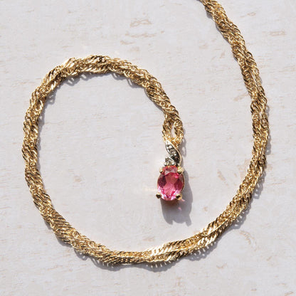 Vintage Pink Tourmaline Cubic Zirconia Necklace Made in the USA Women's October Birthstone Birthday Gift for Girls Gold Pendant Necklace