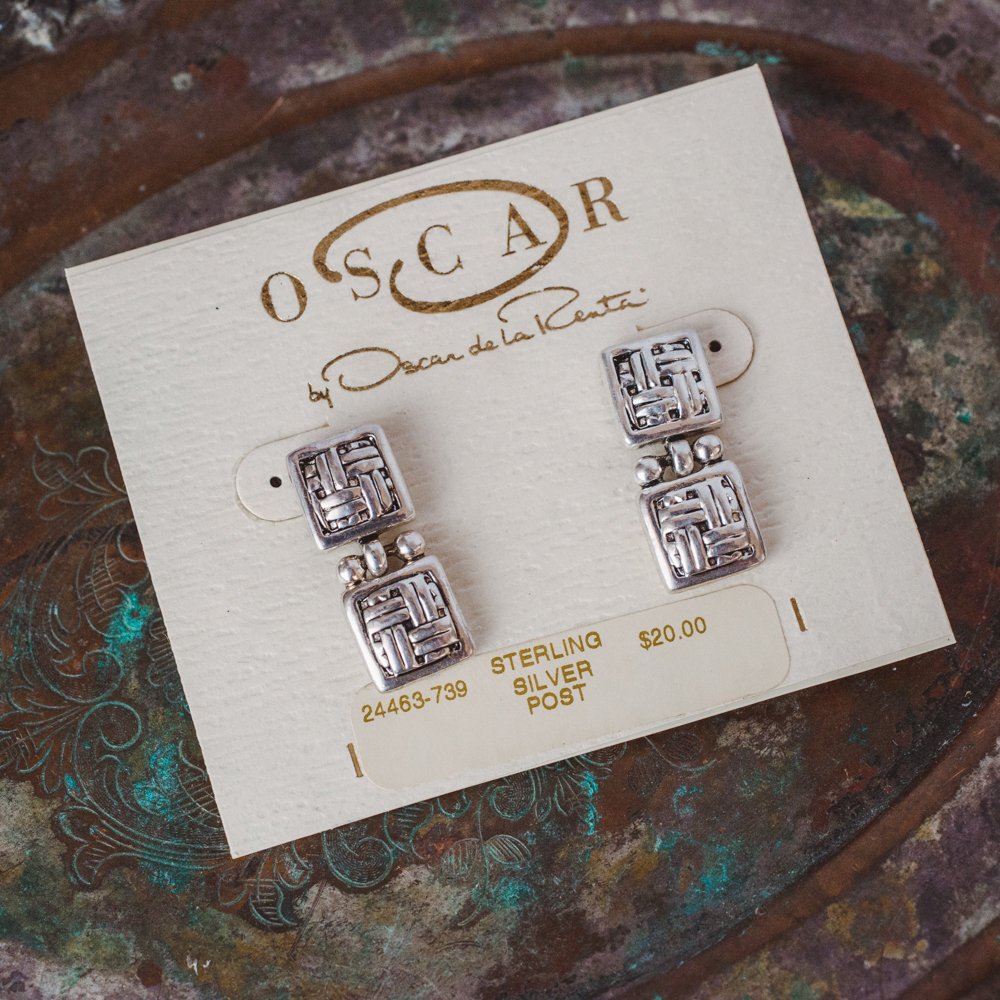 Vintage Oscar de la Renta Signed Silver Tone Dangle Earrings
