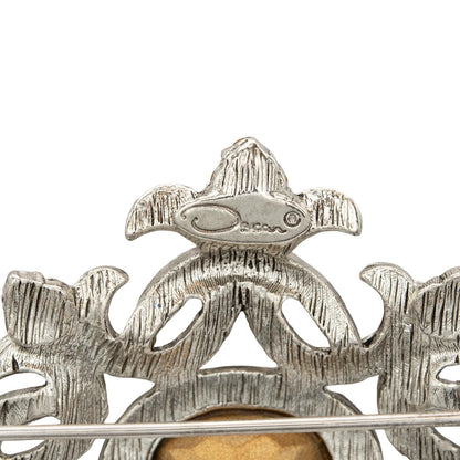 Vintage Oscar de la Renta Brooch White Gold Pin Luxury Designer Jewelry Austrian Crystals Womans Antique Estate Jewelry