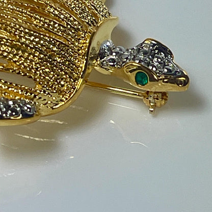 Hand Crafted Turtle Pin Clear Austrian Crystals and Emerald Crystal Eyes Antique Brooch for Women Gold Plated Gift for Women Lapel Pin
