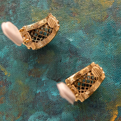 Vintage Oscar de la Renta Clip Earrings Gold Tone and Crystals OSE-2343-CY