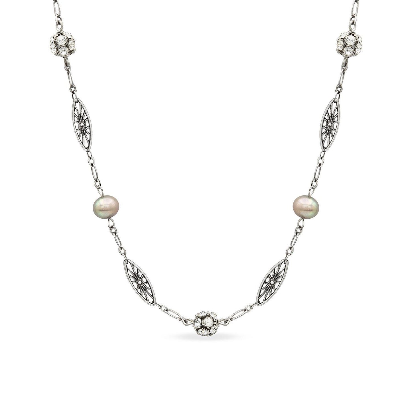 Women's Vintage Oscar De La Renta Freshwater Pearl Necklace White Gold Plated Dangle Jewelry