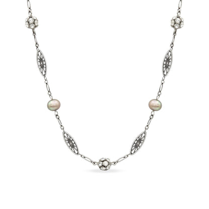 Women's Vintage Oscar De La Renta Freshwater Pearl Necklace White Gold Plated Dangle Jewelry