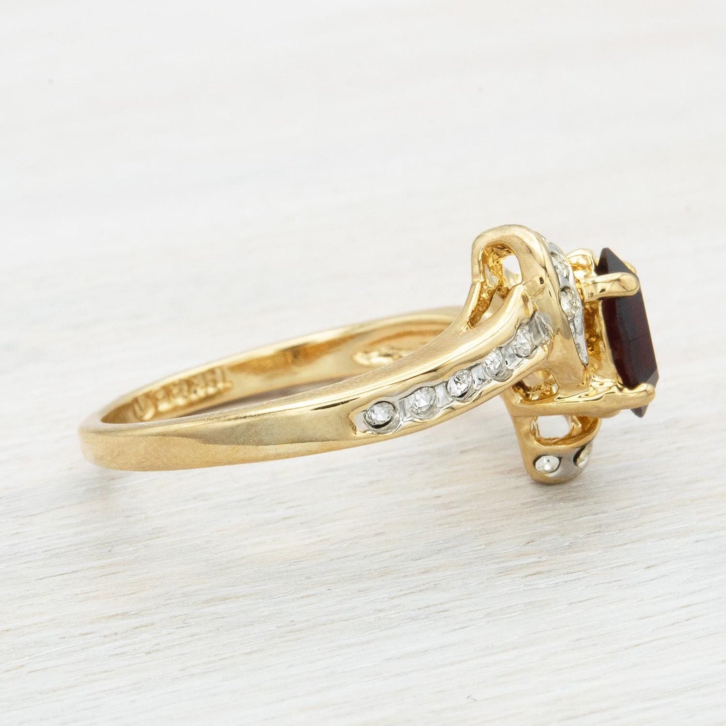 Vintage Woman's Antique Garnet Austrian & Clear Crystal Ring 18k Gold Electroplated USA Handmade