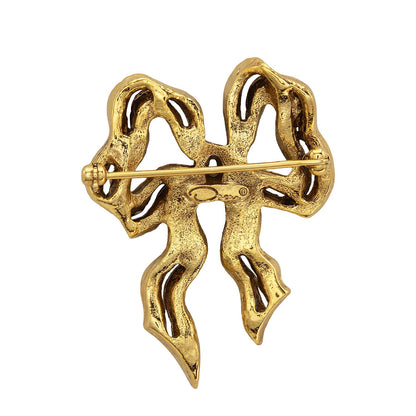 Vintage Oscar de la Renta Bow Brooch Gold Pin Luxury Designer Jewelry Womans Antique Estate Jewelry