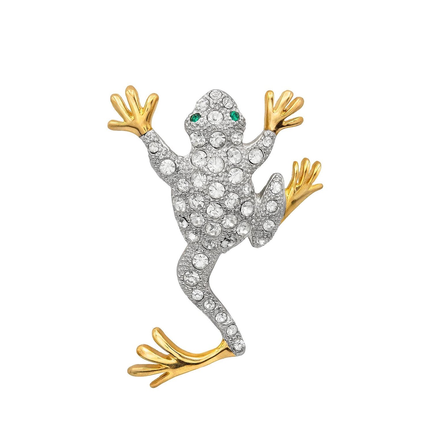 Vintage Women's Brooch Pin Frog Clear Crystals & Emerald Eyes Only One Available