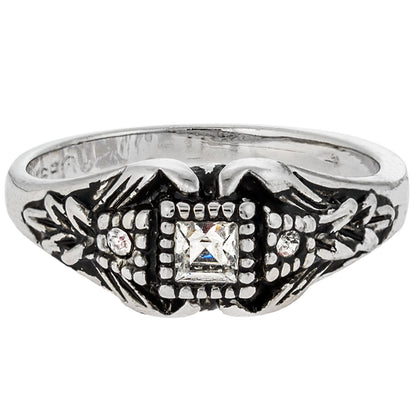 Vintage Ring set with Clear Austrian Crystals Antiqued 18k White Gold Electroplated R1518
