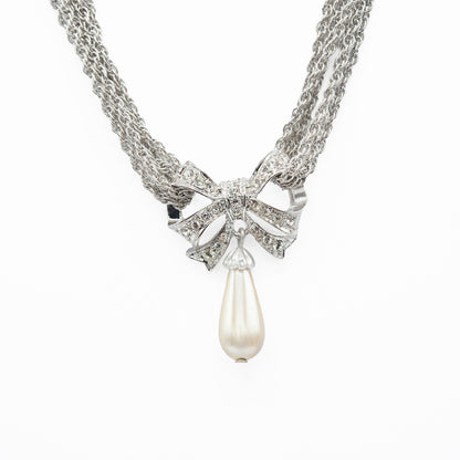 Vintage Oscar De La Renta Beautiful 16" Crystal and Pearl Necklace Antique Bridal with 3" Ex Signed Designer Antique Jewelry for Women Bride