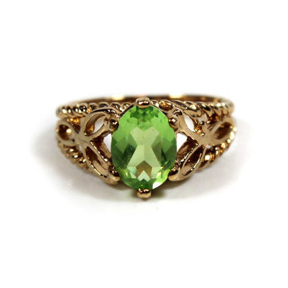 Vintage Peridot Austrian Crystal 18k Gold Electroplated Filigree Cocktail Ring Made in USA