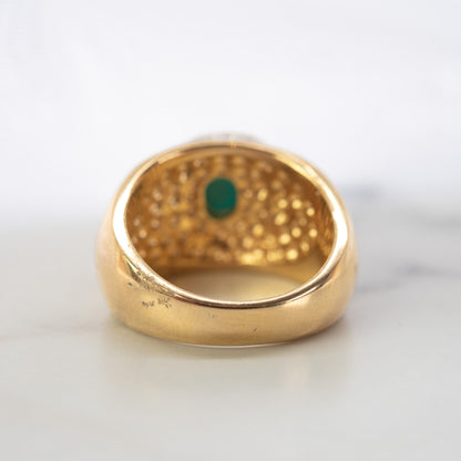 Womens Vintage Ring Turquoise Glass Bead Austrian Crystals Cocktail Ring