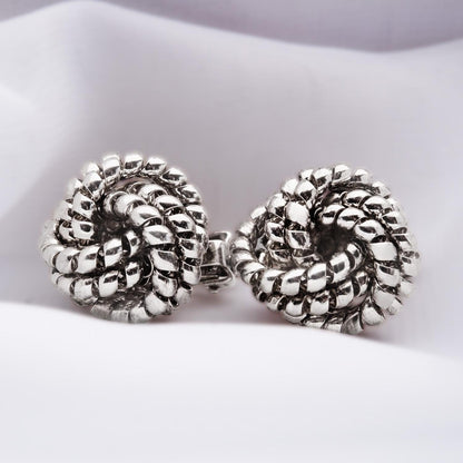 Vintage Oscar de la Renta Clip Earrings Silver Tone Swirl Dome Design