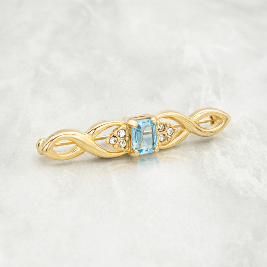 Vintage Brooch Pin Aquamarine 18kt Gold Electroplated Antique Womans Jewelry March Birtstone Jewelry