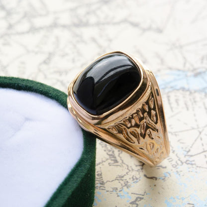 Vintage Ring 1980s Mens Black Onyx 18kt Gold Electroplated Ring Unisex Jewelry Gift for Men Dad Husband Father's Day Gift Men's Rings
