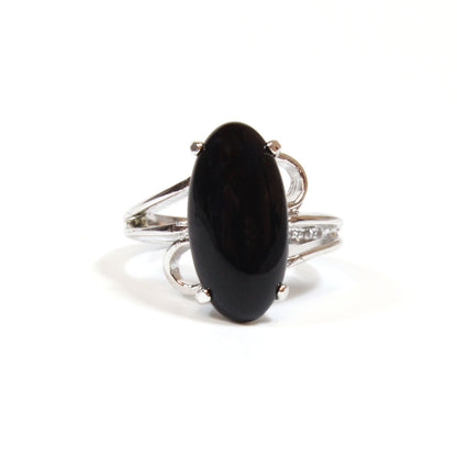 Vintage Ring Genuine Onyx 18k White Gold Electroplated Cocktail Ring Made in USA